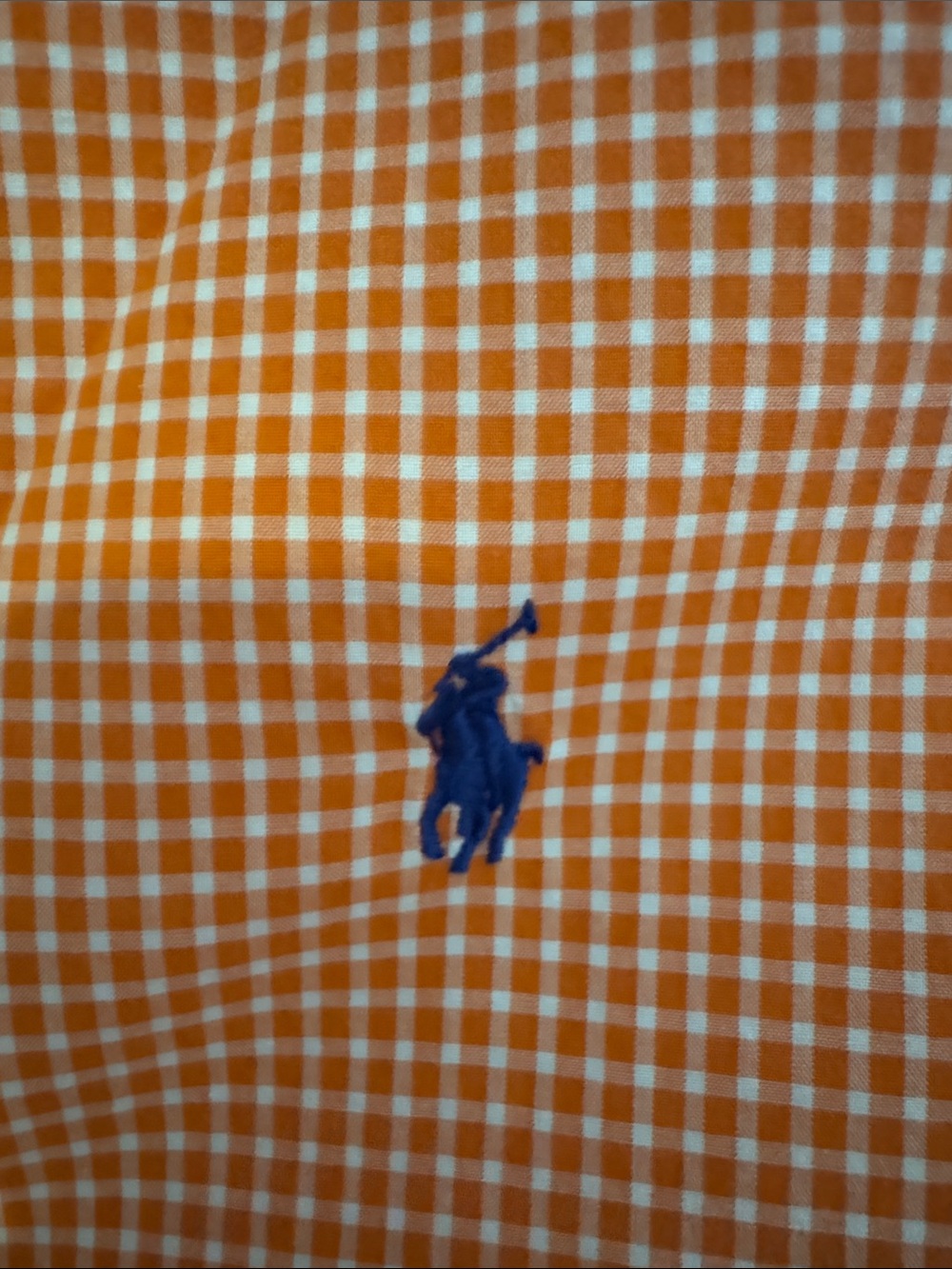 Boys Ralph Lauren Orange and White Gingham Button-Down with Navy Pony size 14/16